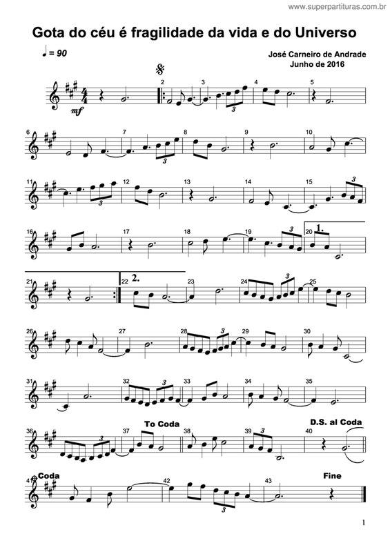 Partitura da música Gota Do Céu É Fragilidade Da Vida E Do Universo