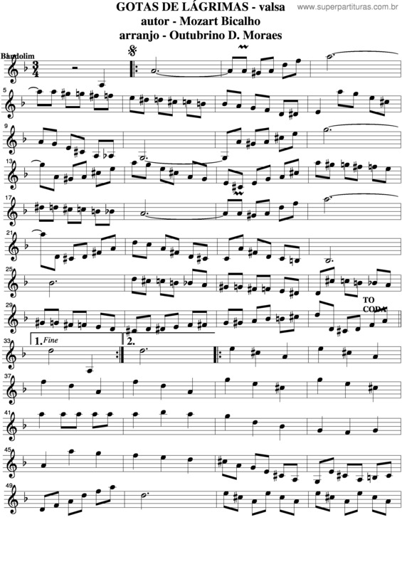 Partitura da música Gotas De Lágrimas v.2