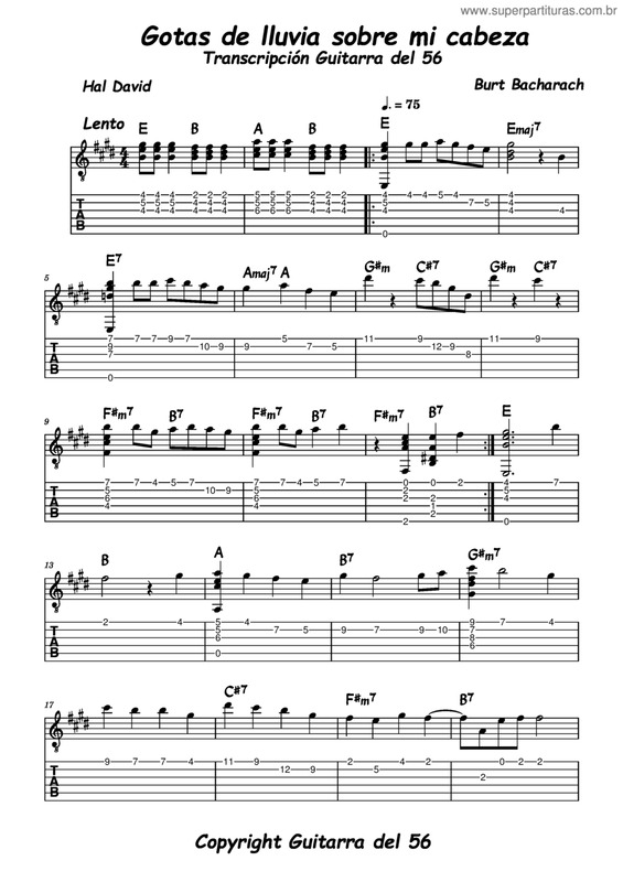 Partitura da música Gotas De Lluvia Sobre Mi Cabeza