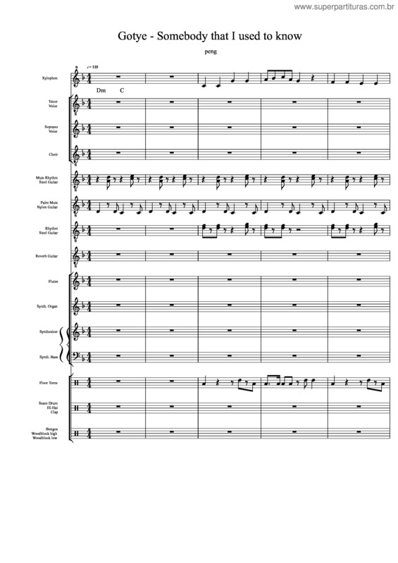Partitura da música Gotye – Somebody That I Used To Know v.2
