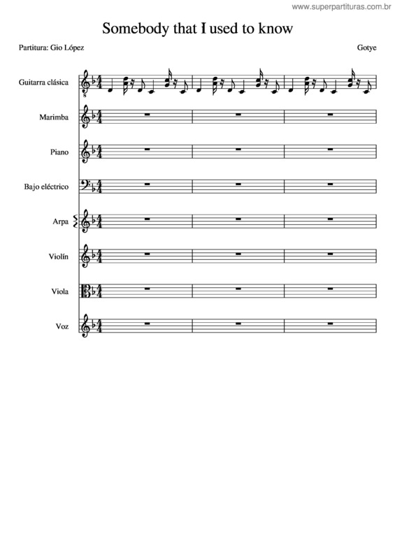 Partitura da música Gotye – Somebody That I Used To Know