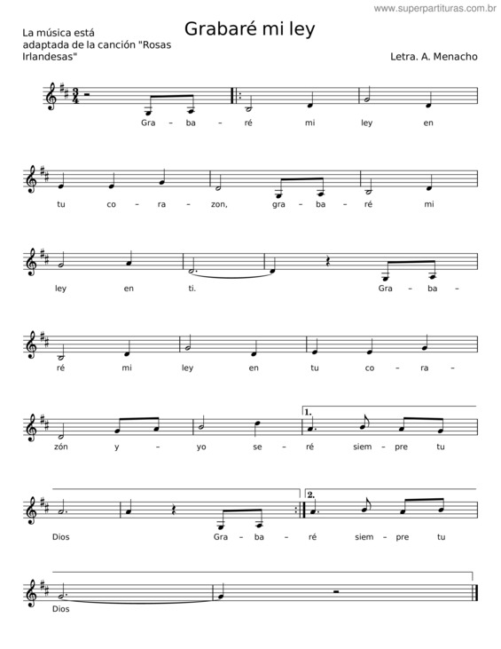 Partitura da música Grabaré Mi Ley – A. Menacho
