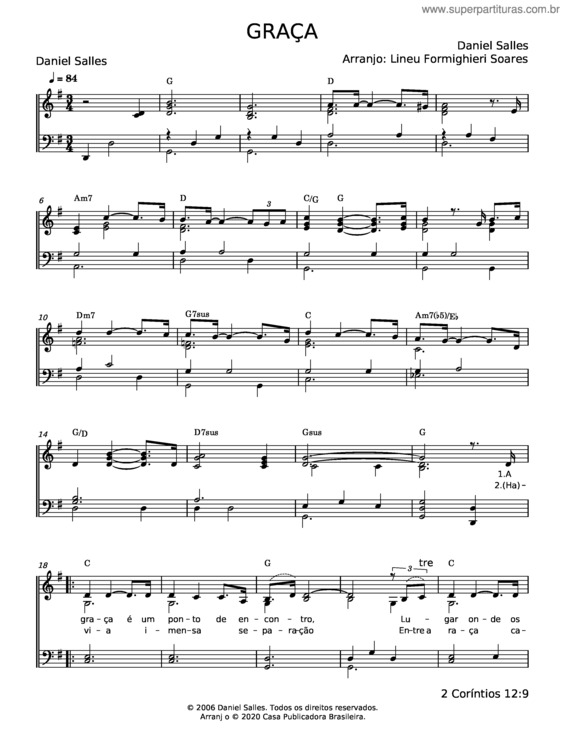 Partitura da música Graça – Daniel Salles v.2