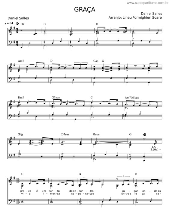 Partitura da música Graça – Daniel Salles
