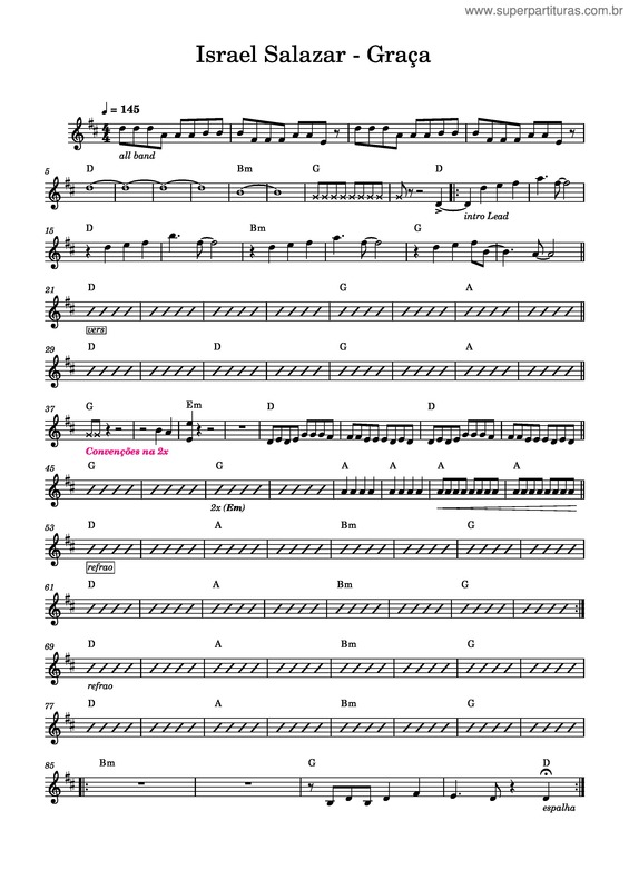 Partitura da música Graça – Israel Salazar
