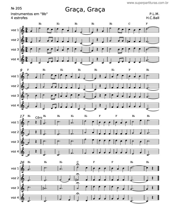 Partitura da música Graça, Graça – P. L. M.;H. C. Ball
