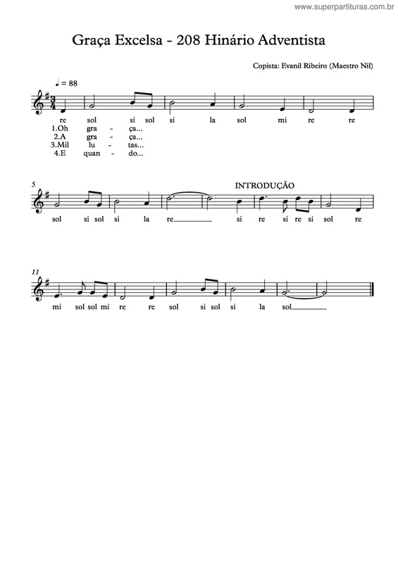 Partitura da música Graça Excelsa