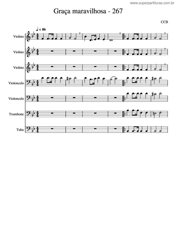 Partitura da música Graça Maravilhosa – 267 – Congregação Cristã No Brasil