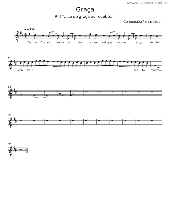Partitura da música Graça v.8