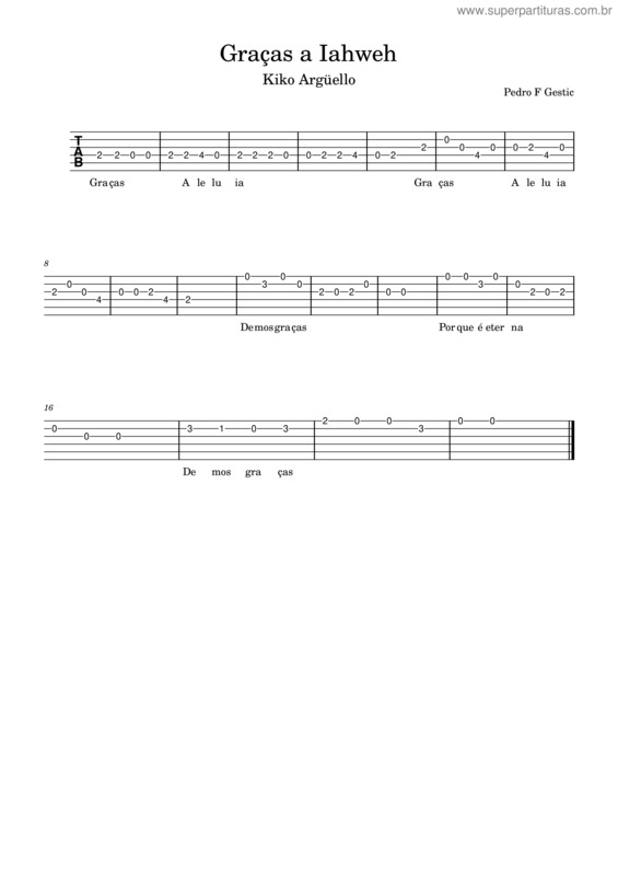 Partitura da música Graças A Iahweh