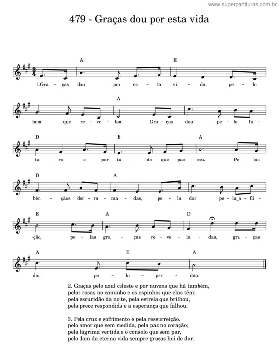 Partitura da música Graças Dou Por Esta Vida v.2