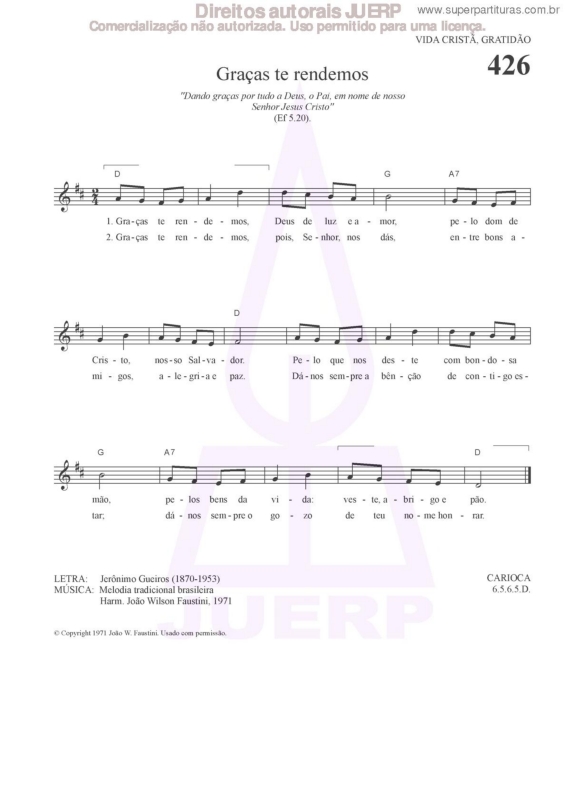 Partitura da música Graças Te Rendemos - 426 HCC