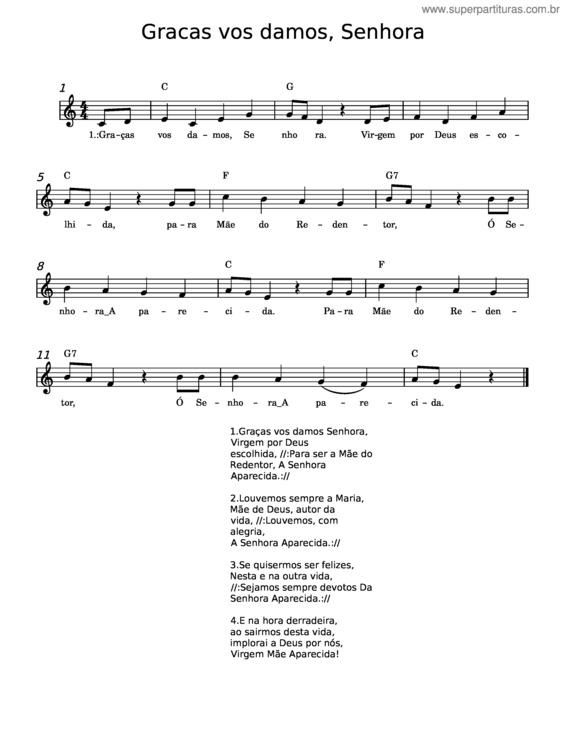 Partitura da música Gracas Vos Damos, Senhora