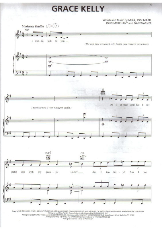 Partitura da música Grace Kelly