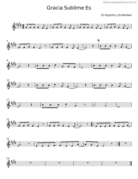 Partitura da música Gracia Sublime Es – En Espíritu Y En Verdad