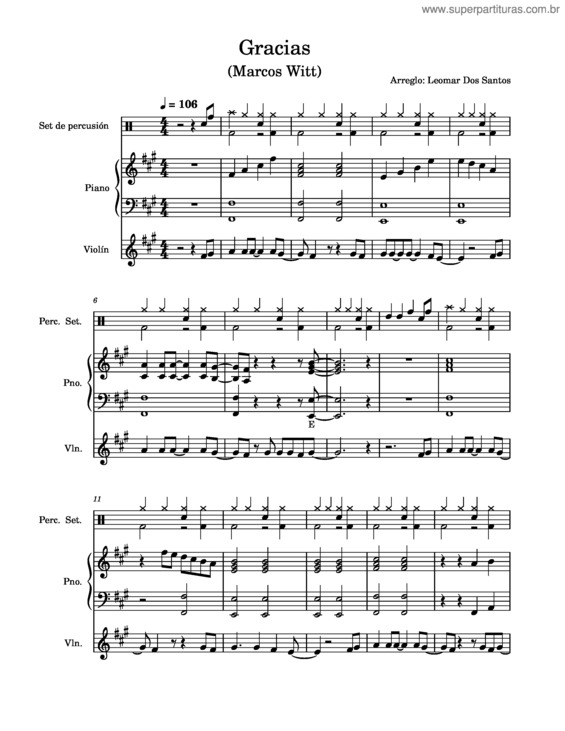 Partitura da música Gracias – Leomar Dos Santos Gracias Grupal