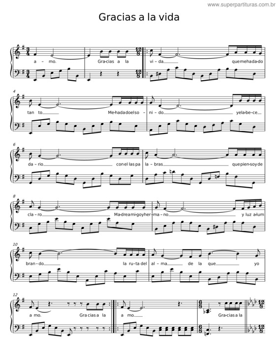 Partitura da música Gracias A La Vida v.12