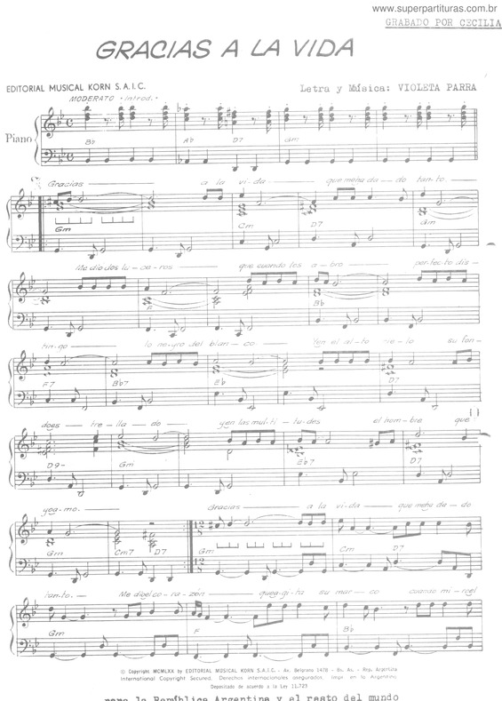 Partitura da música Gracias A la Vida