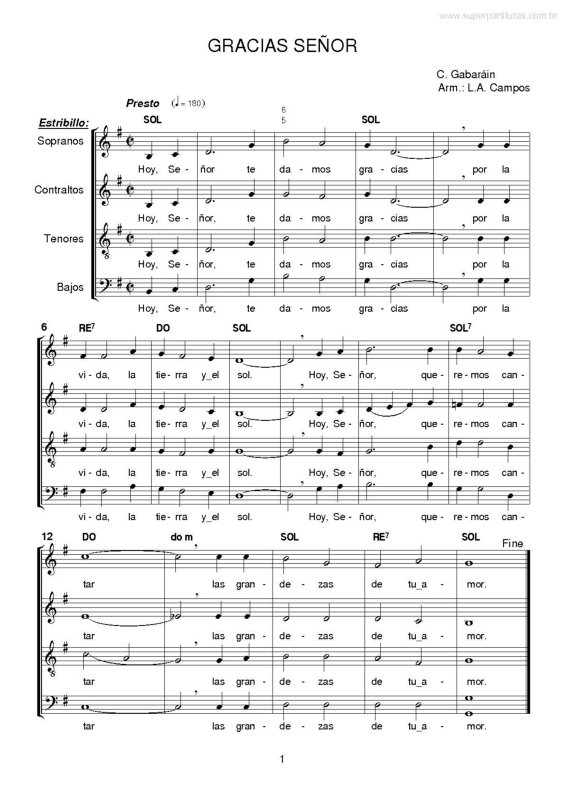 Partitura da música Gracias Senor