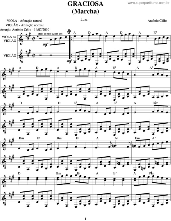 Partitura da música Graciosa 