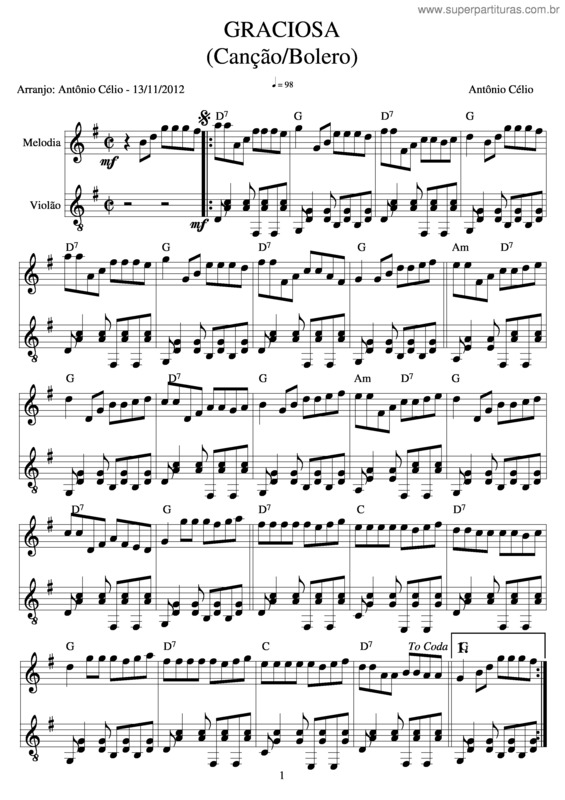 Partitura da música Graciosa v.7