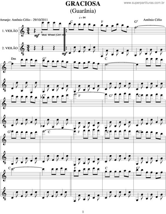 Partitura da música Graciosa v.8