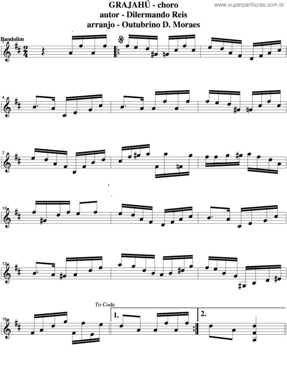 Partitura da música Grajahú