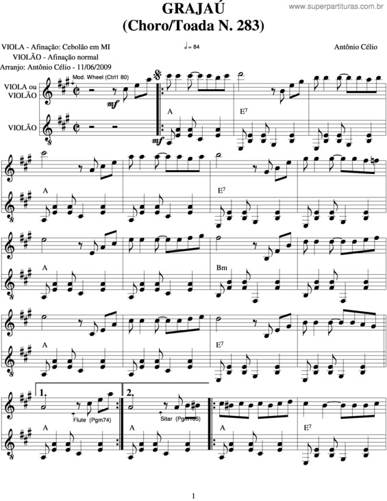 Partitura da música Grajaú