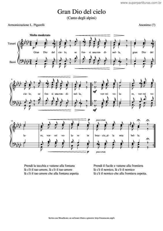 Partitura da música Gran Dio Del Cielo