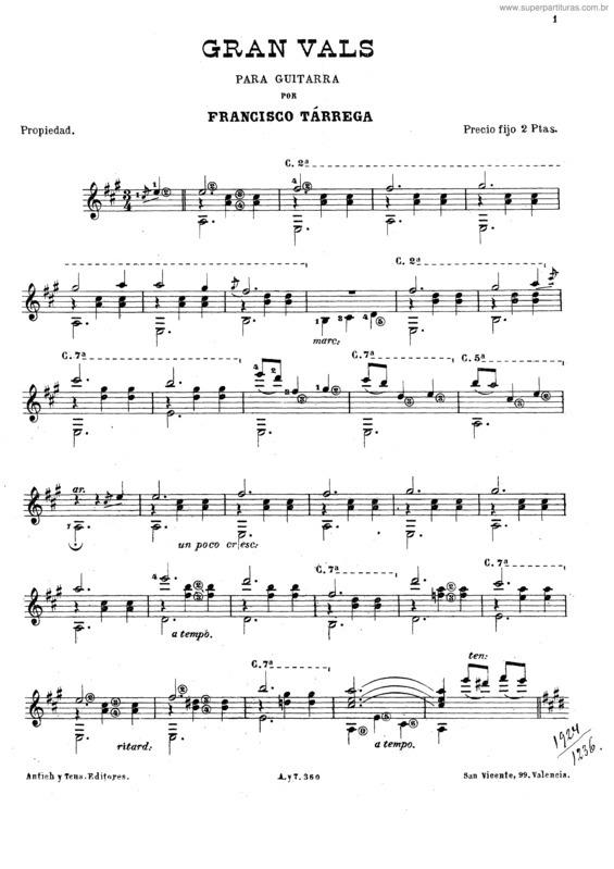 Partitura da música Gran Vals