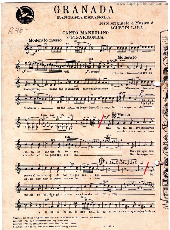 Partitura da música Granada Pág. 1
