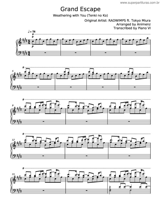 Partitura da música Grand Escape – Radwimps