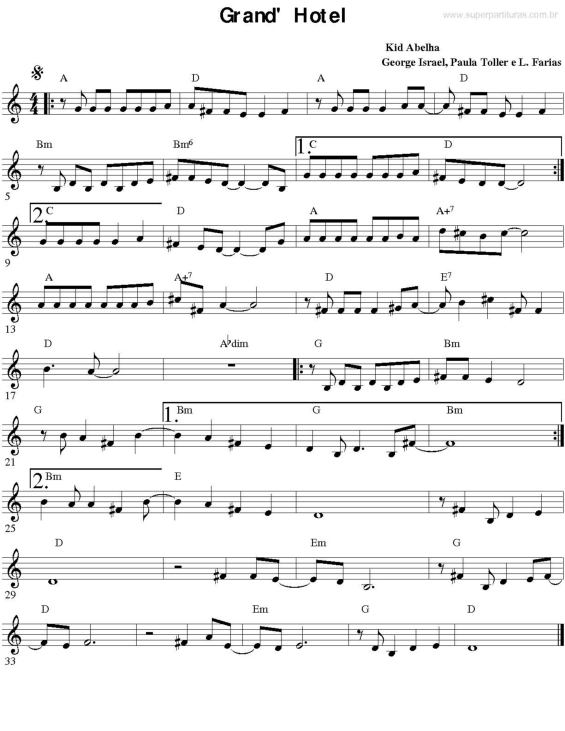 Partitura da música Grand`Hotel v.2