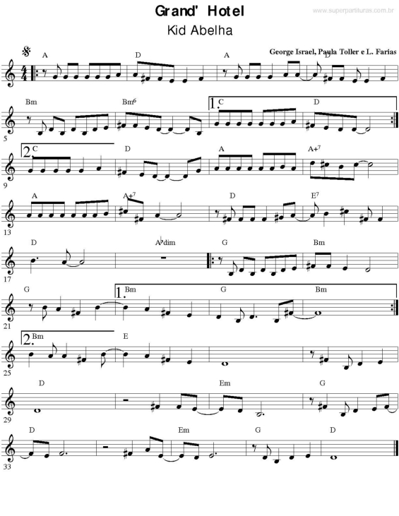 Partitura da música Grand`Hotel