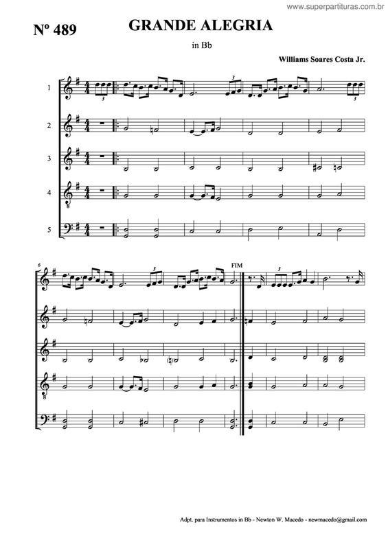 Partitura da música Grande Alegria v.2