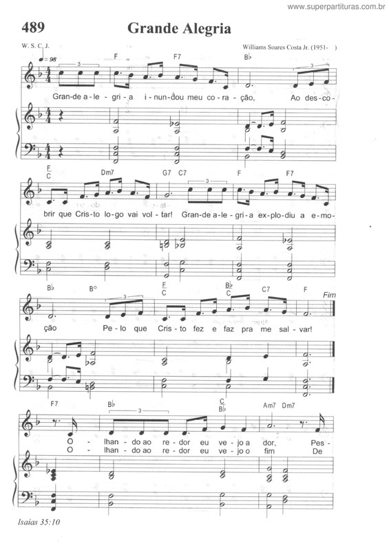 Partitura da música Grande Alegria