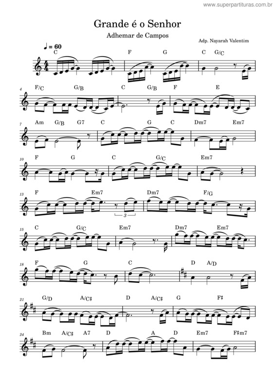 Partitura da música Grande É O Senhor – Adhemar De Campos