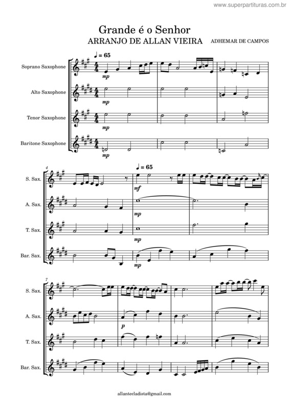 Partitura da música Grande É O Senhor – Satb
