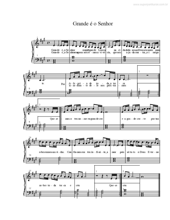 Partitura da música Grande é o Senhor