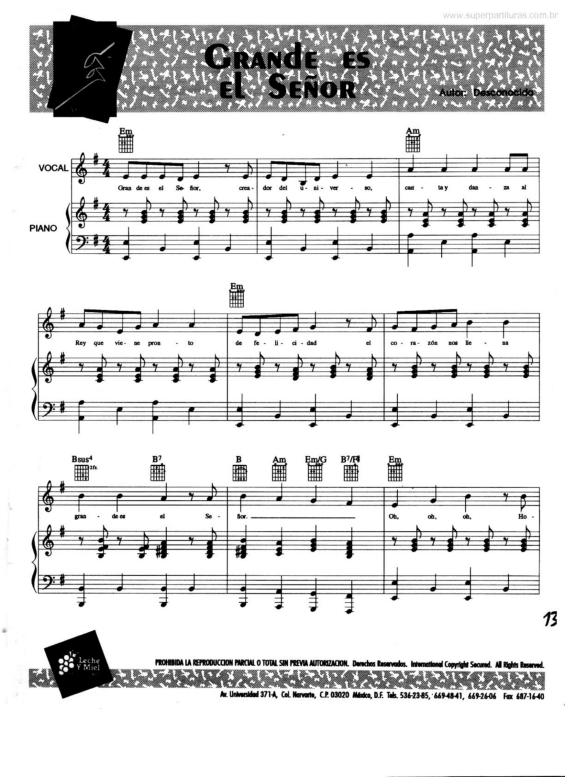 Partitura da música Grande Es el Señor