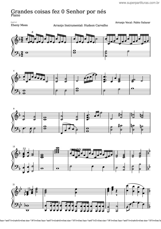 Partitura da música Grandes Coisas Fez O Senhor Por Nós Piano