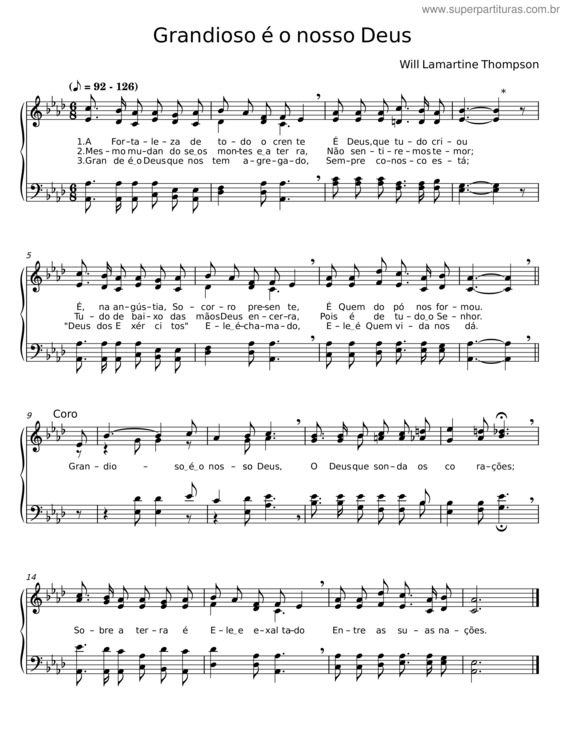 Partitura da música Grandioso É O Nosso Deus