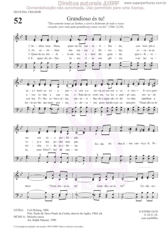 Partitura da música Grandioso És Tu! - 52 HCC v.2