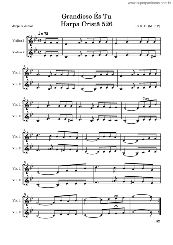 Partitura da música Grandioso És Tu Harpa Cristã 526