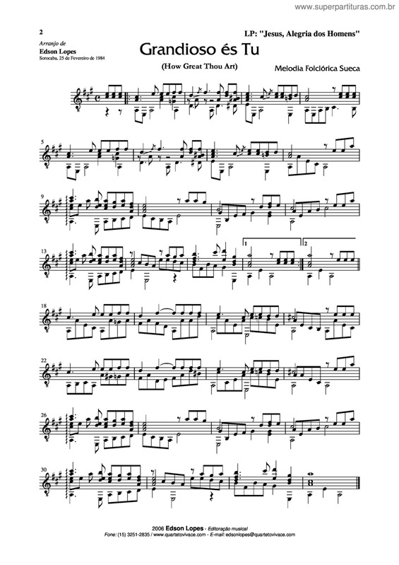 Partitura da música Grandioso És Tu v.3