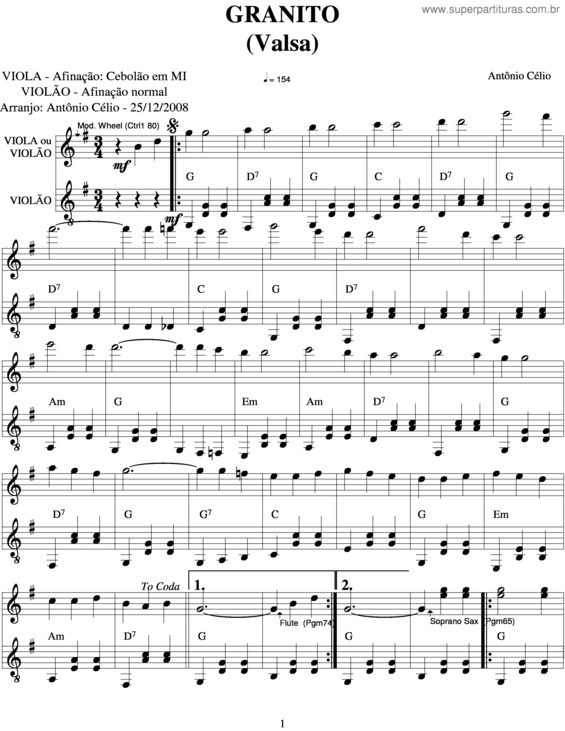 Partitura da música Granito