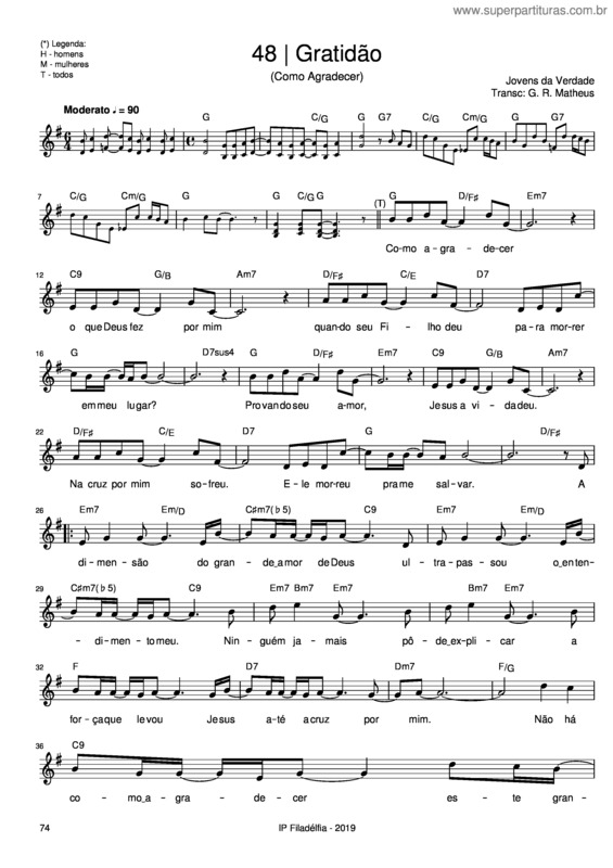 Partitura da música Gratidão v.17