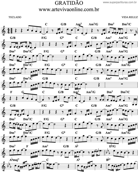 Partitura da música Gratidão v.2