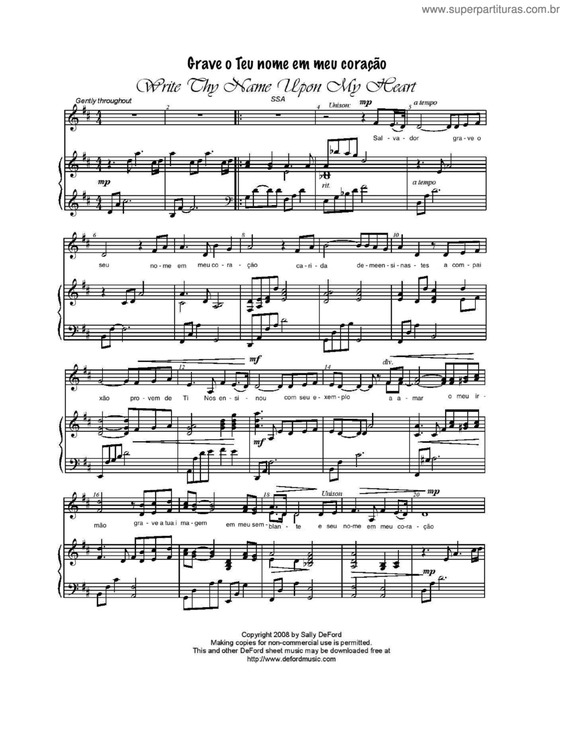 Partitura da música Grave O Teu Nome Em Meu Coração V.1