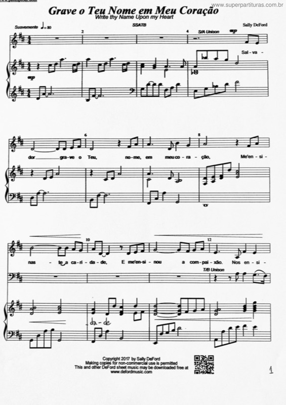 Partitura da música Grave O Teu Nome Em Meu Coração